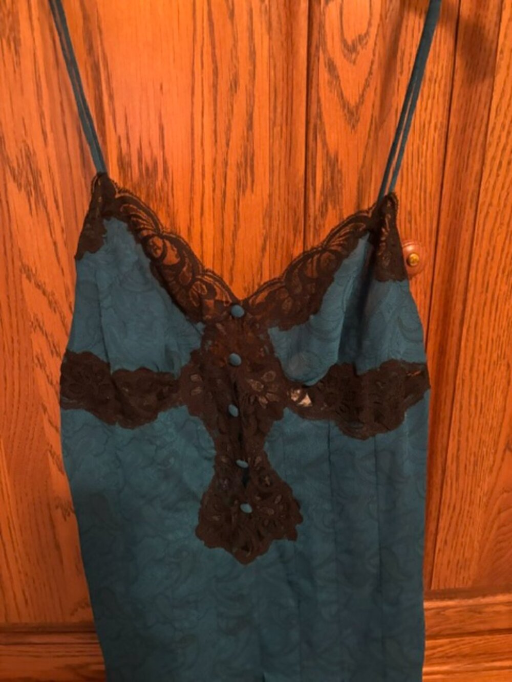 Dark teal and black lace trimmed short nightie